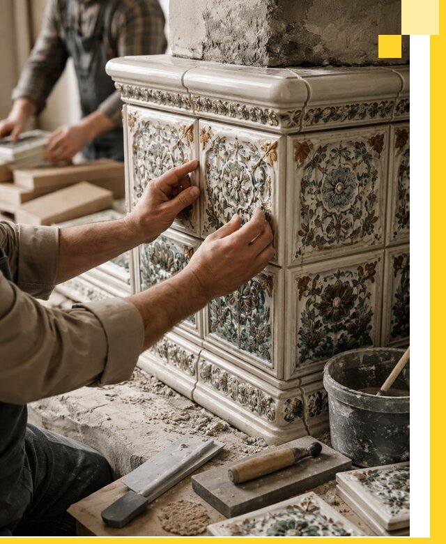 Изразцовые камины под ключ в Мариинске: проект и монтаж