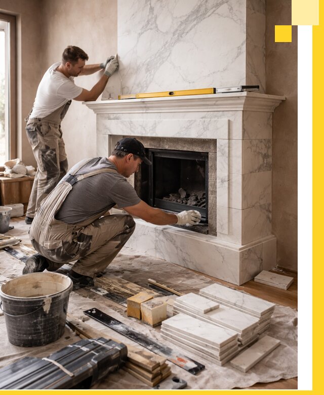 Отделка каминов в Мариинске качественные облицовочные работы