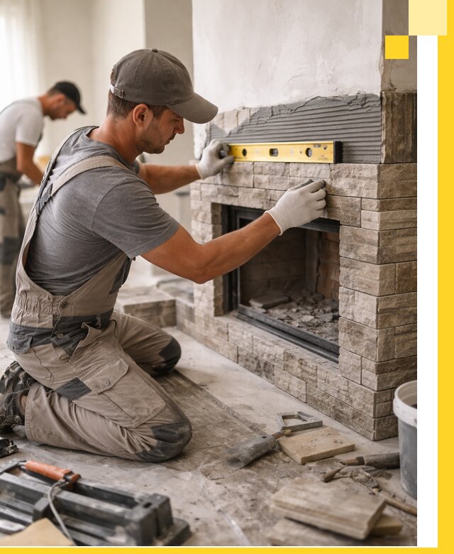 Облицовка каминов в Мариинске, монтаж и отделка натуральным камнем