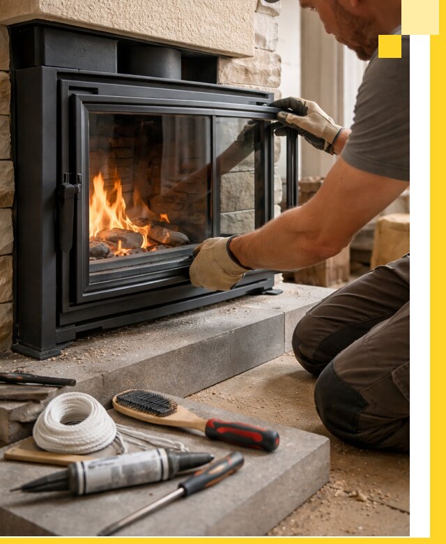 Производство, монтаж и доставка каминов со стеклом в Мариинске