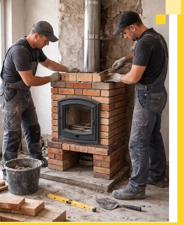 Монтаж печи камина под ключ в Мариинске с гарантией и пусконаладкой