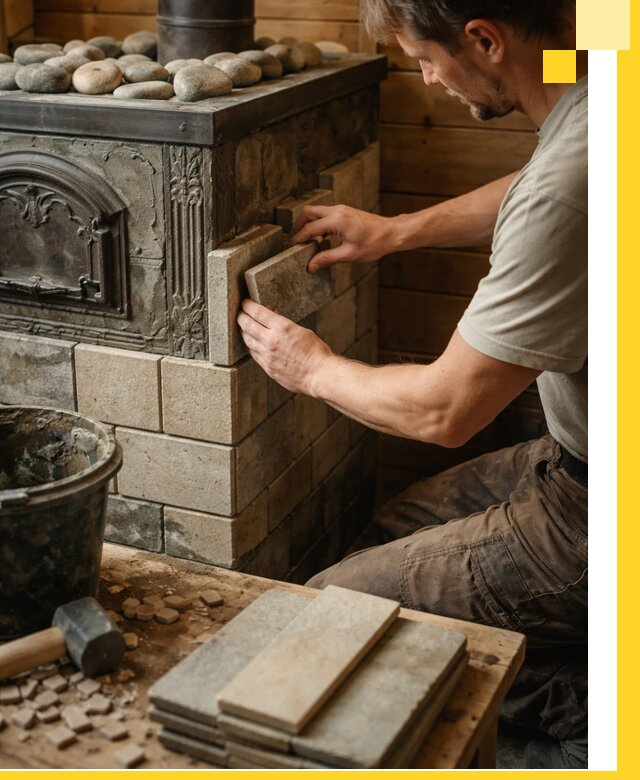 Облицовка банных печей в Мариинске профессиональная отделка