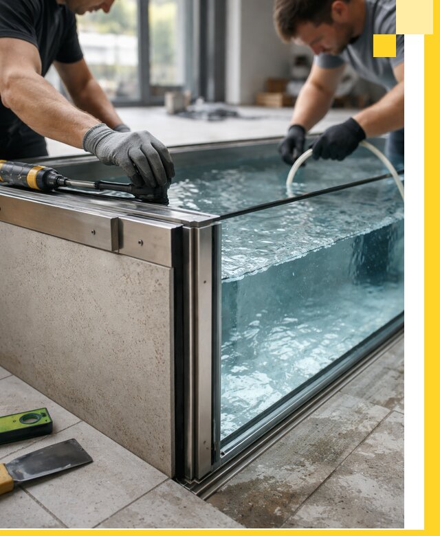 Проектирование и монтаж стеклянных бассейнов в Мариинске