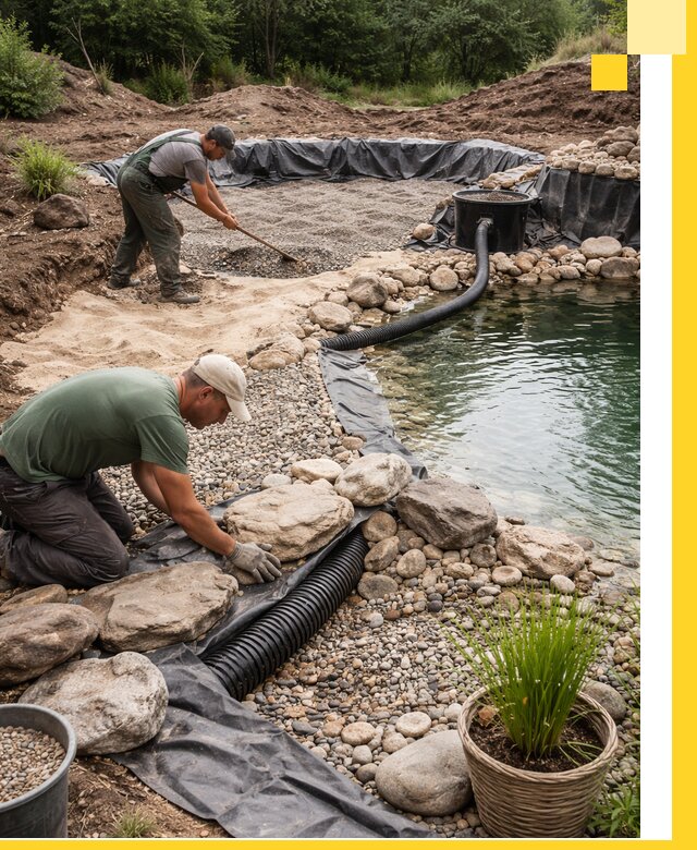 Строительство природных бассейнов и озер в Мариинске под ключ
