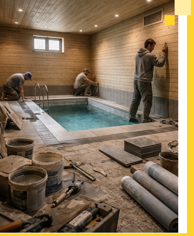 Строительство бани с бассейном и сауной под ключ в Мариинске