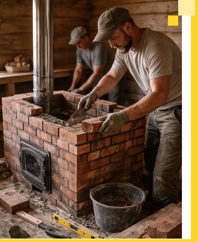 Кирпичные печи для бани под ключ в Мариинске, проект и монтаж