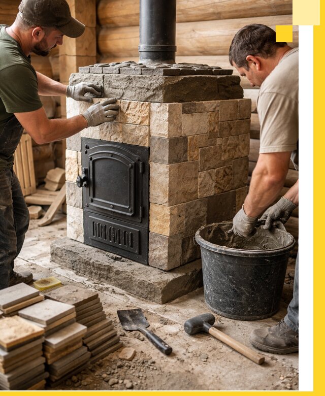 Облицовка банной печи под ключ в Мариинске: камень и плитка