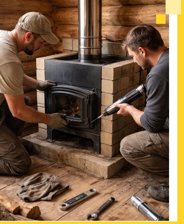 Монтаж и установка печи в бане под ключ с гарантией в Мариинске