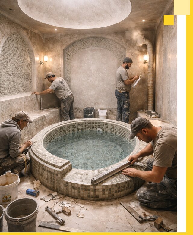 Профессиональное строительство хамама с бассейном в Мариинске под ключ