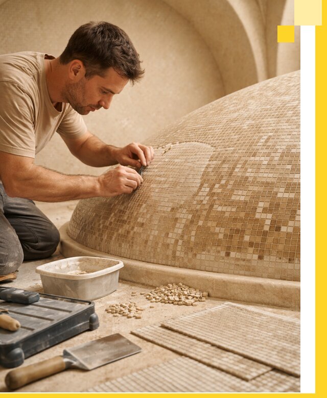 Профессиональная укладка мозаики для хамама под ключ в Мариинске