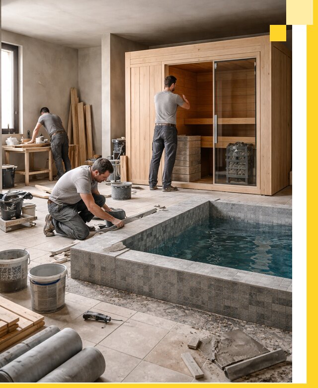 SPA зоны под ключ с бассейном сауной и печью в Мариинске